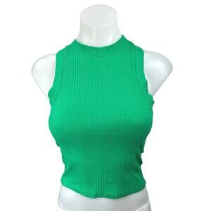 NEW Zara Women's Green Rib Knit Sleeveless Racerback Pullover Crop Tank Top XS